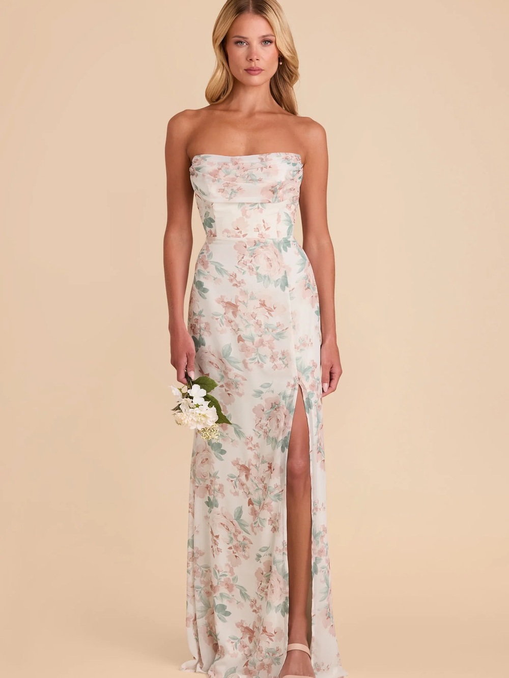 NWT Birdy Grey Mira Dress Chiffon Dusty Apricot Peonies Bridesmaid Maxi Dress